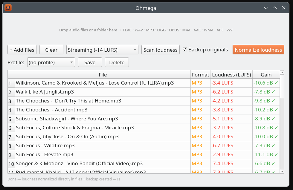 Ohmega with files loaded and ready to normalize